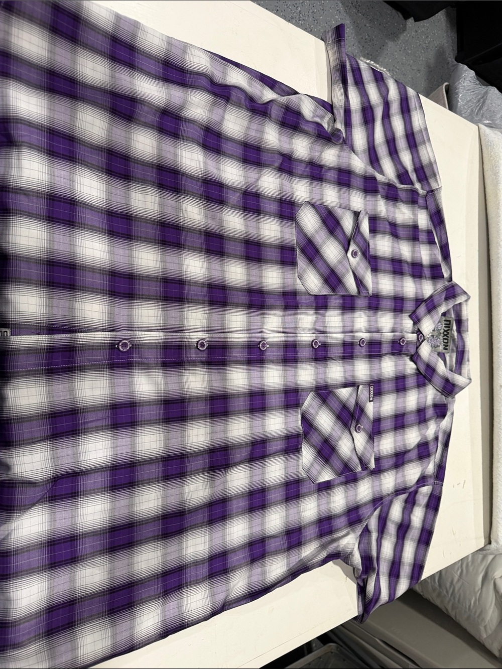 DIXXON Purple and White Plaid Short-Sleeve Button-Down Shirt